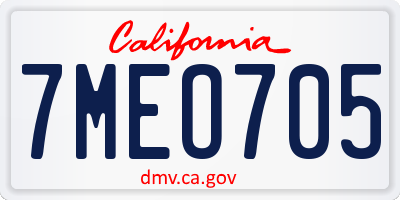 CA license plate 7MEO705