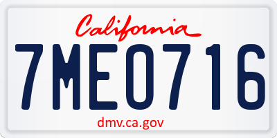 CA license plate 7MEO716