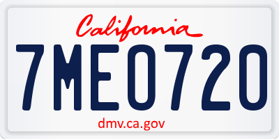 CA license plate 7MEO720