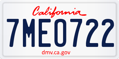 CA license plate 7MEO722