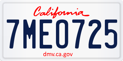 CA license plate 7MEO725