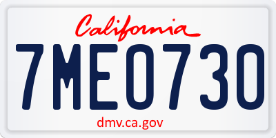 CA license plate 7MEO730