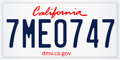 CA license plate 7MEO747