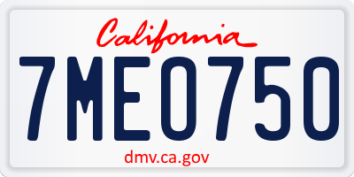 CA license plate 7MEO750