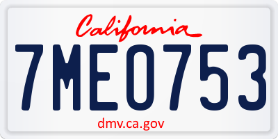 CA license plate 7MEO753