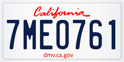 CA license plate 7MEO761