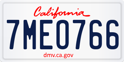CA license plate 7MEO766