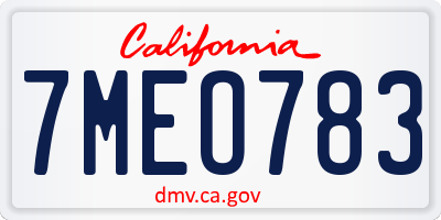 CA license plate 7MEO783