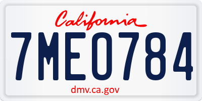CA license plate 7MEO784