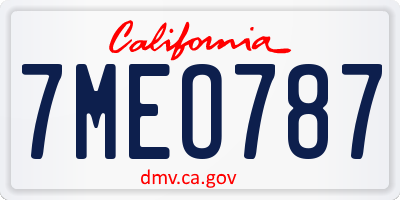 CA license plate 7MEO787