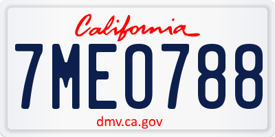 CA license plate 7MEO788