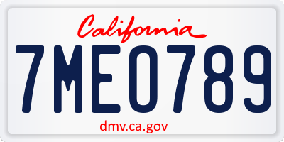 CA license plate 7MEO789