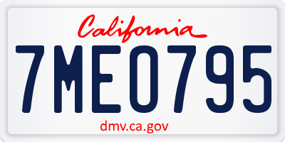 CA license plate 7MEO795