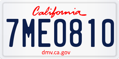 CA license plate 7MEO810