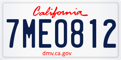 CA license plate 7MEO812