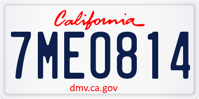 CA license plate 7MEO814