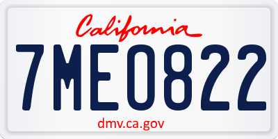 CA license plate 7MEO822