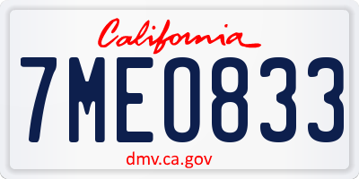 CA license plate 7MEO833