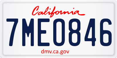 CA license plate 7MEO846