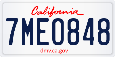 CA license plate 7MEO848