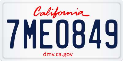 CA license plate 7MEO849