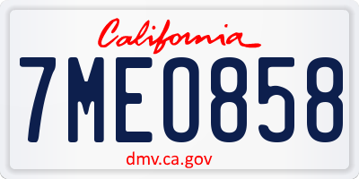 CA license plate 7MEO858