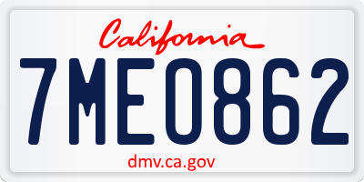 CA license plate 7MEO862