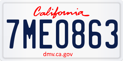 CA license plate 7MEO863
