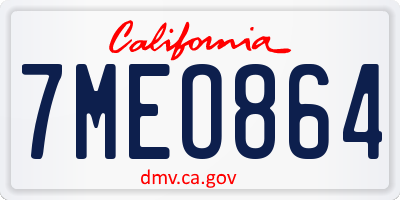 CA license plate 7MEO864