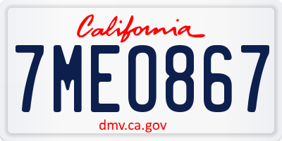 CA license plate 7MEO867