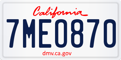 CA license plate 7MEO870