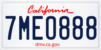 CA license plate 7MEO888