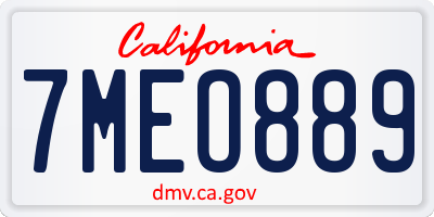 CA license plate 7MEO889
