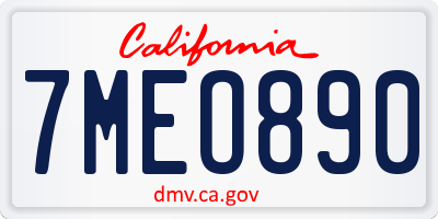 CA license plate 7MEO890