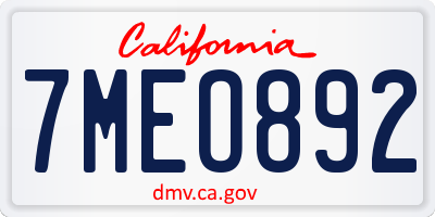 CA license plate 7MEO892