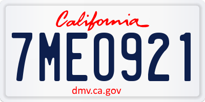 CA license plate 7MEO921