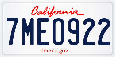 CA license plate 7MEO922