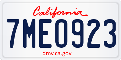 CA license plate 7MEO923