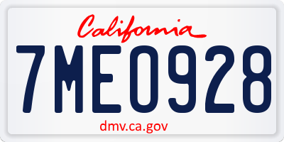 CA license plate 7MEO928