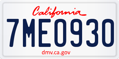 CA license plate 7MEO930