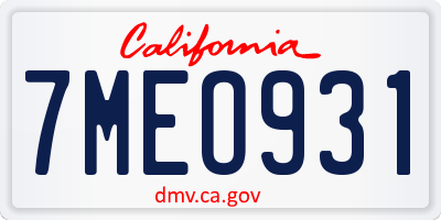 CA license plate 7MEO931