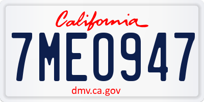 CA license plate 7MEO947