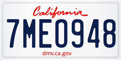 CA license plate 7MEO948
