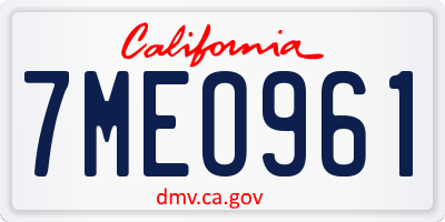 CA license plate 7MEO961