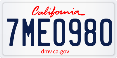 CA license plate 7MEO980