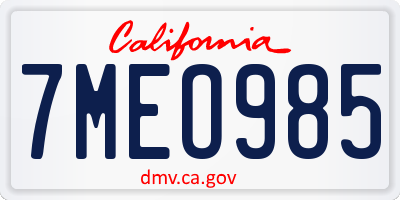 CA license plate 7MEO985