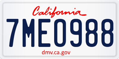 CA license plate 7MEO988