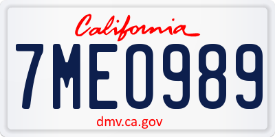 CA license plate 7MEO989