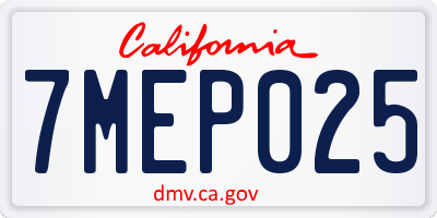 CA license plate 7MEP025