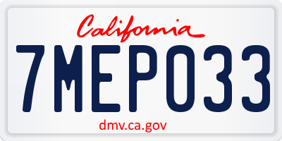 CA license plate 7MEP033
